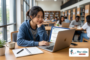 Sinh viên đang ngồi tìm việc trên laptop