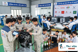 sinh viên trường nghề đang thực hành trực tiếp trên máy móc
